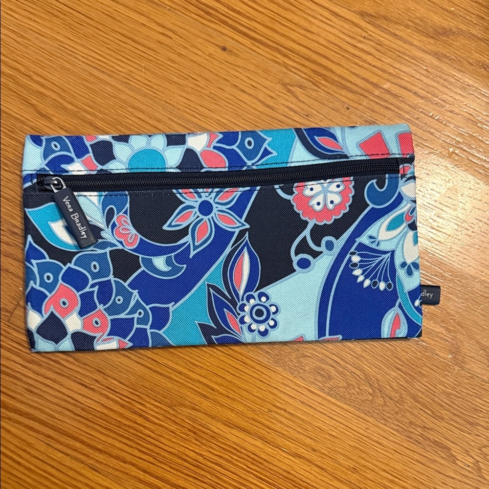 Vera Bradley Blue and Black Floral Pencil Pouch vguc